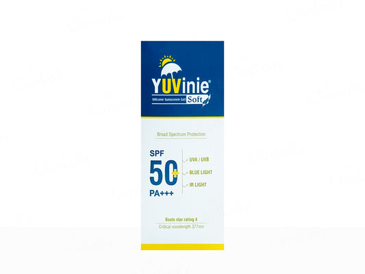 Yuvinie sunscreen packaging with SPF 50 on a white background