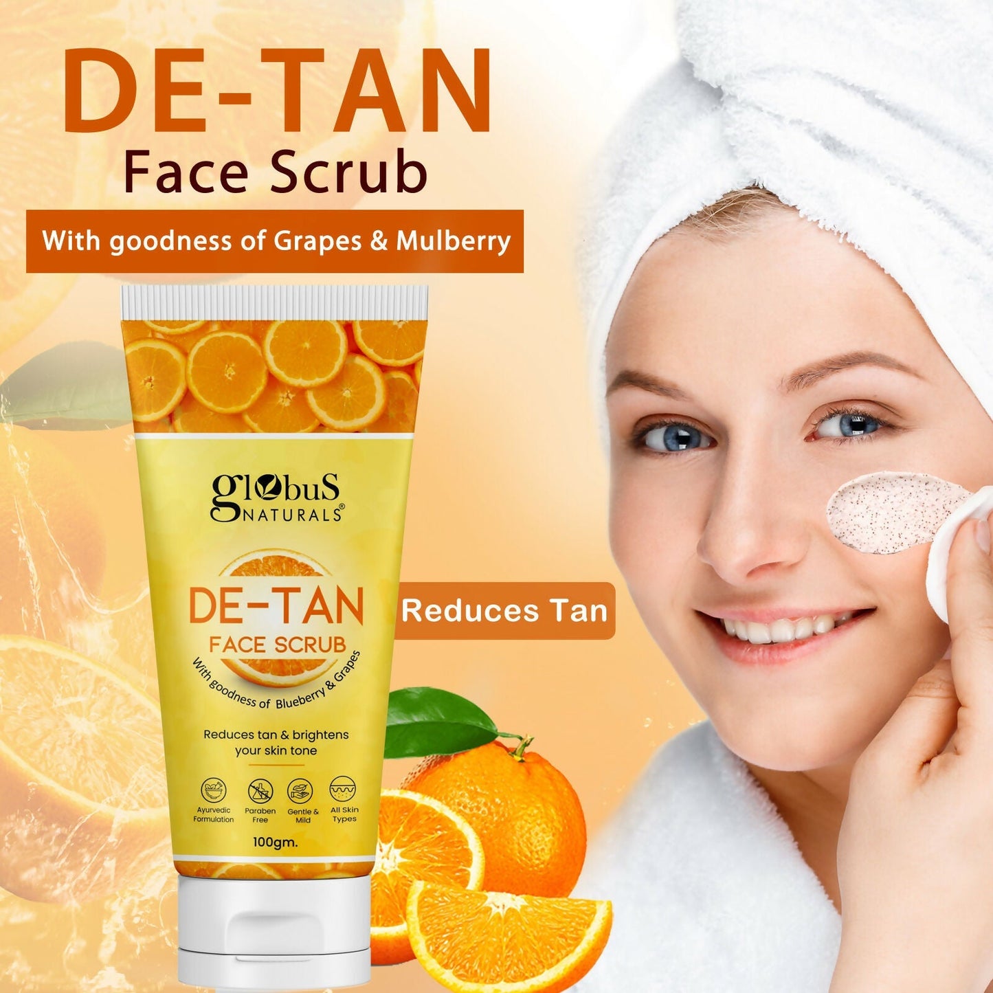 Globus Naturals De Tan Face Scrub, Suitable For All Skin Types