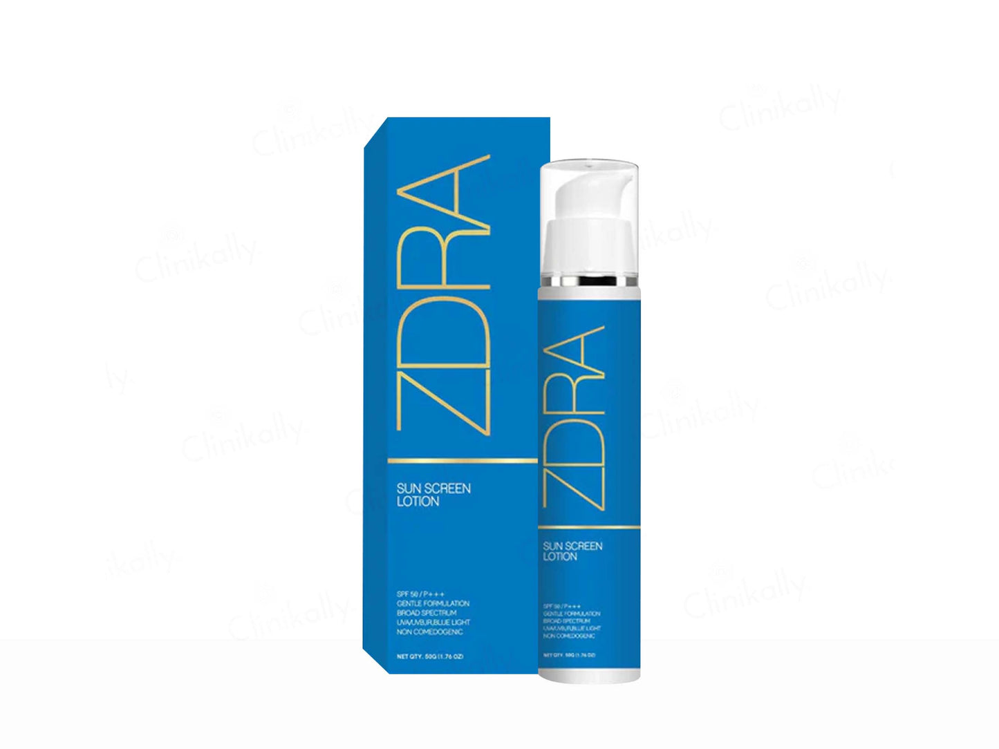 ZDRA sunscreen lotion and packaging on a white background