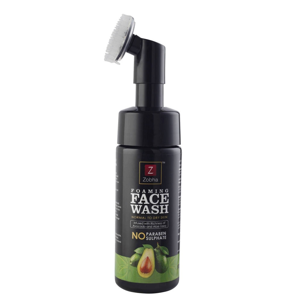 Zobha Foaming Face Wash bottle with avocado illustration on a white background