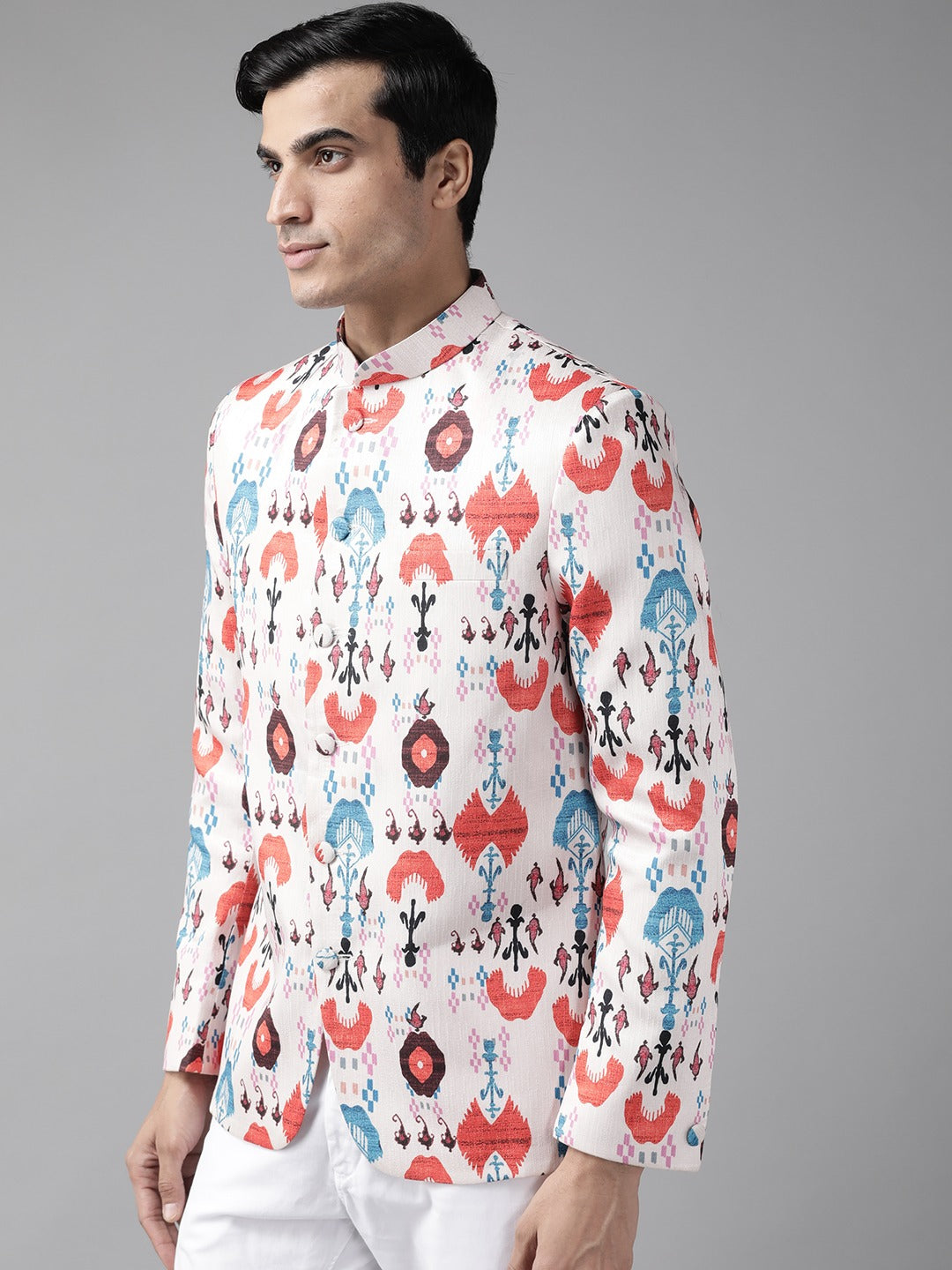 Men's Multicolor-Base-Cream Silk Blend Jodhpuri