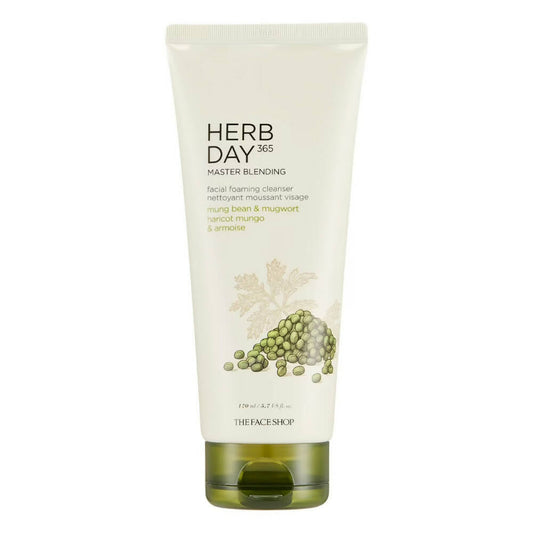 The Face Shop Herb Day 365 Master Blending Foaming Cleanser-Mungbean & Mugwort - Korean Skincare