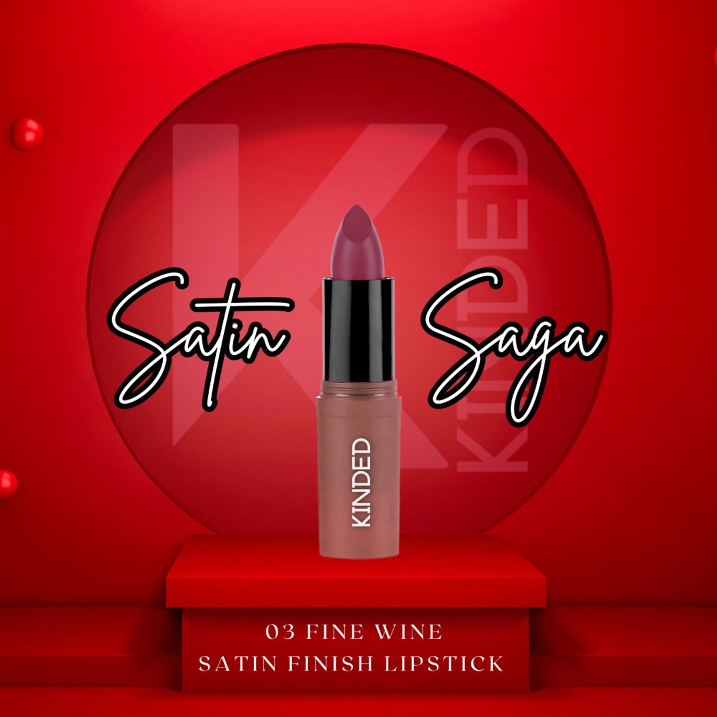 KINDED Satin Saga Bullet Creamy Lipstick With Satin Finish & Vitamin E - 03 Fine Wine