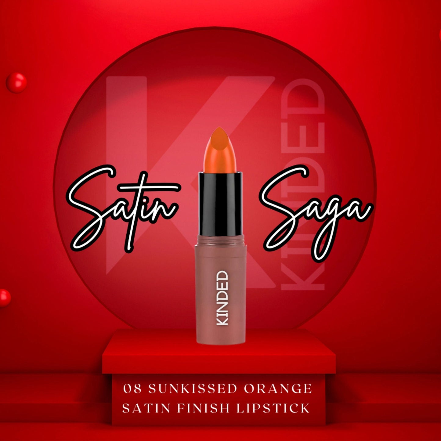 KINDED Satin Saga Bullet Creamy Lipstick With Satin Finish & Vitamin E - 08 Sunkissed Orange