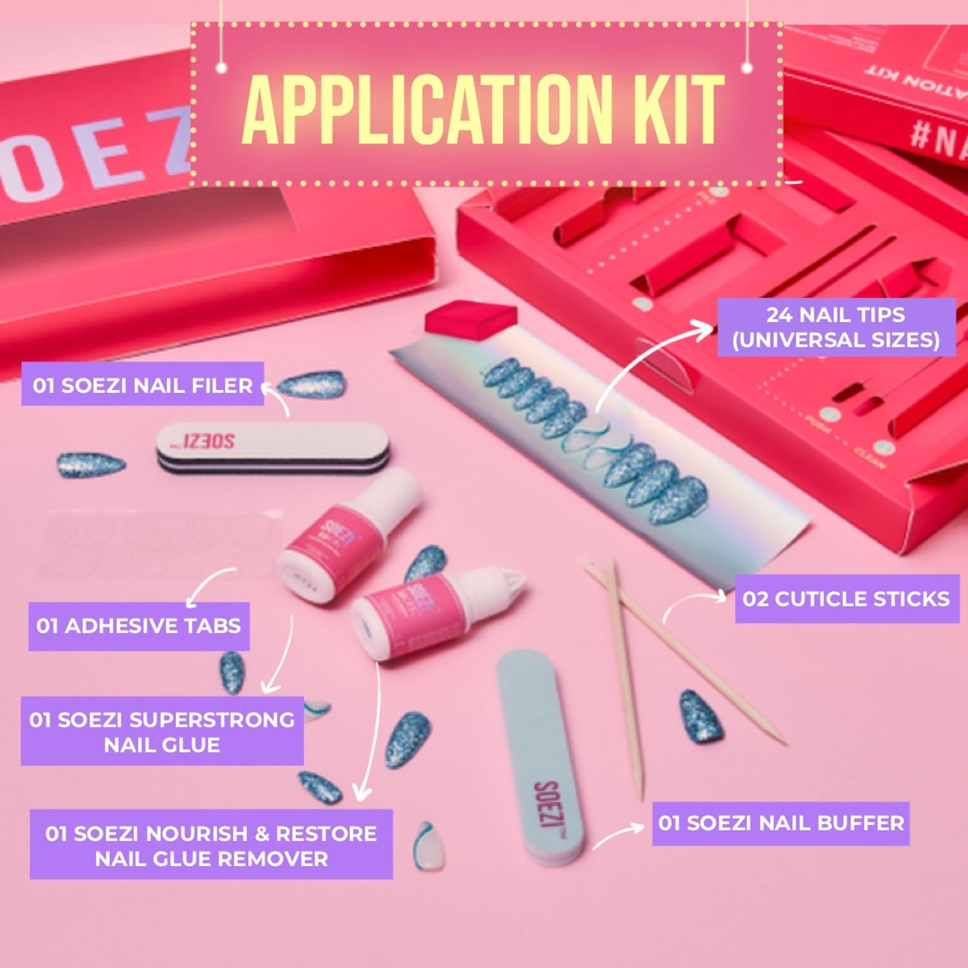 SOEZI Oh La La Reusable Press On Nails - Application Kit
