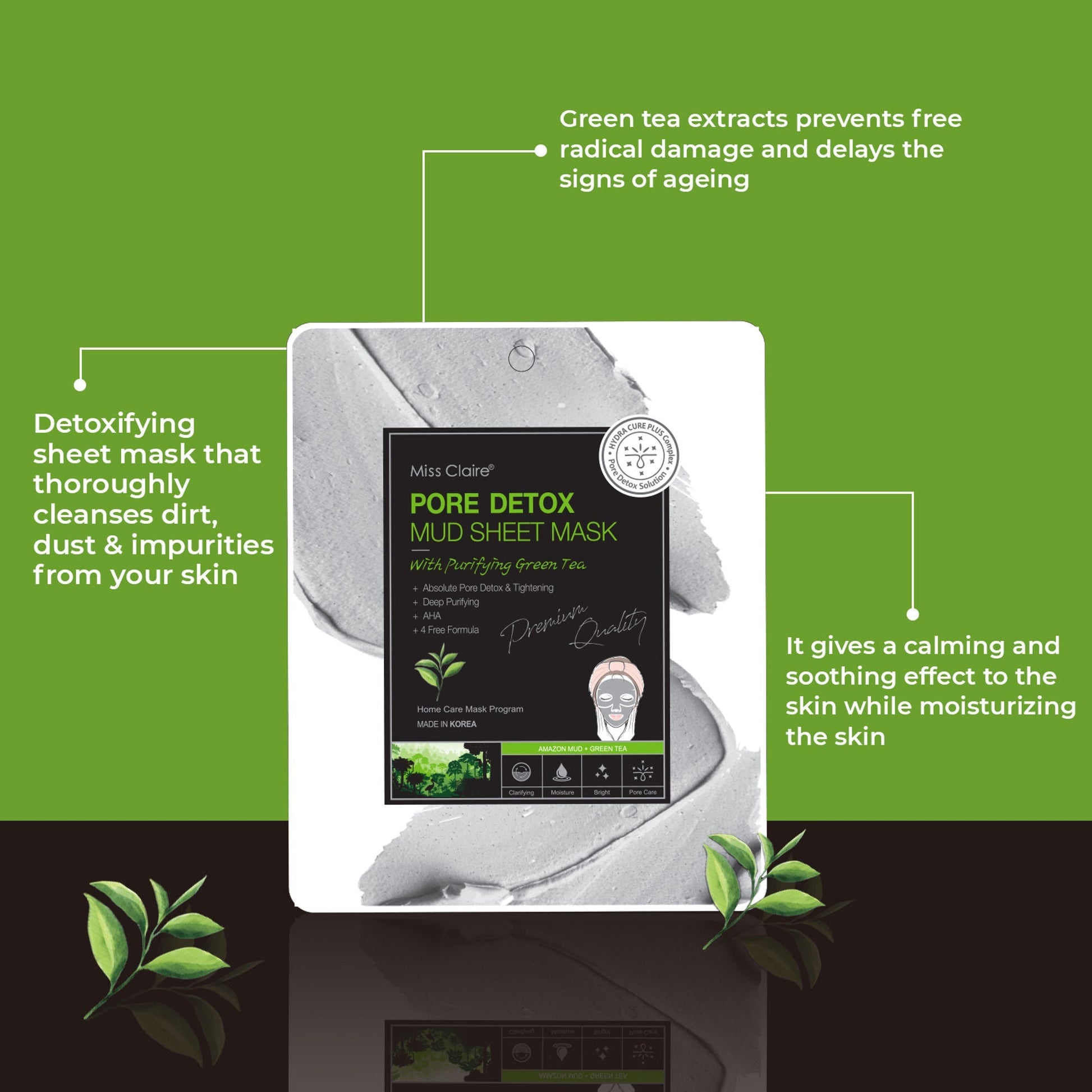 Miss Claire Pore Detox Mud Sheet Mask With Purifying Green Tea