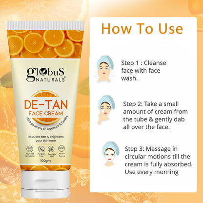 Globus Naturals De Tan Face Cream, Suitable For All Skin Types