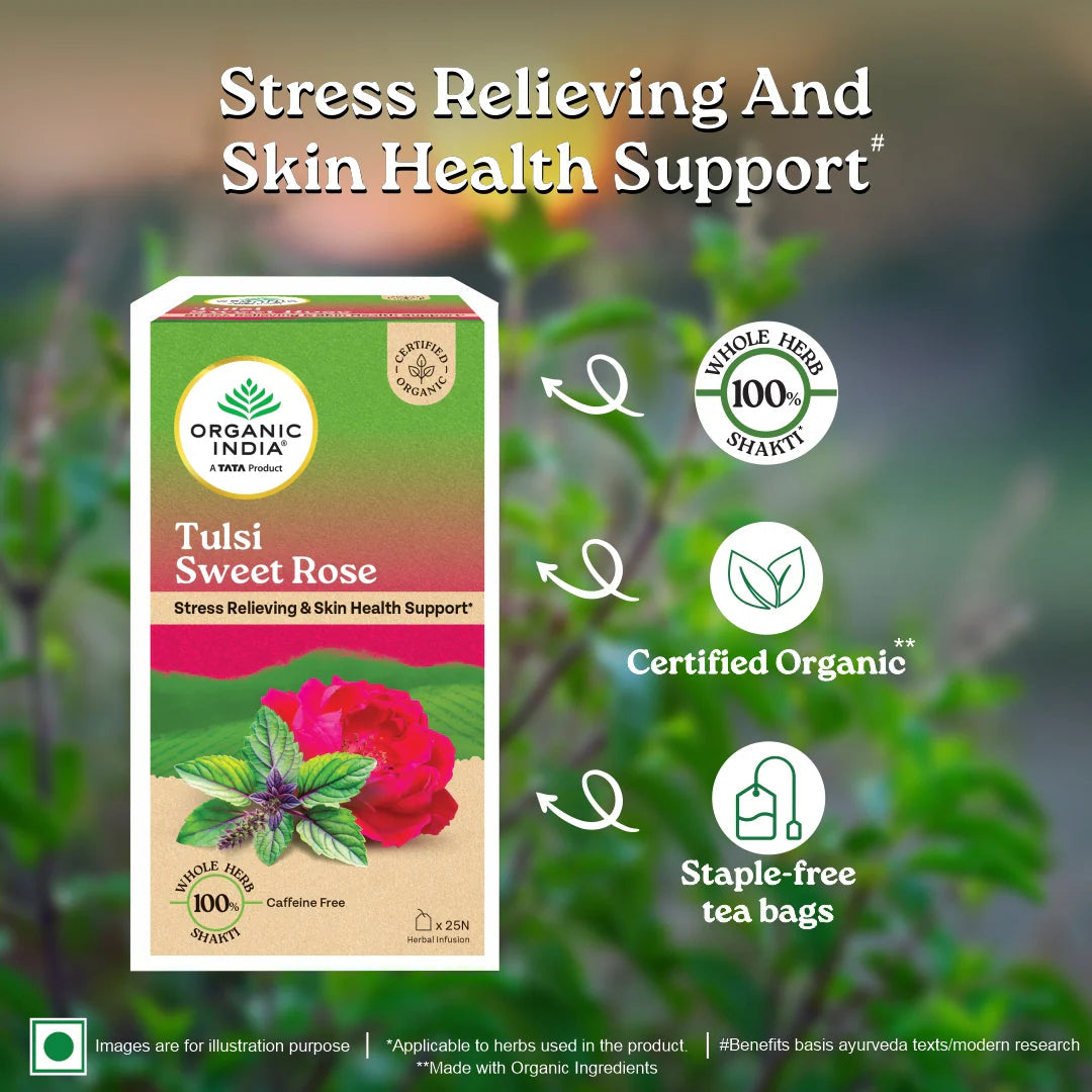 Organic India Tulsi Sweet Rose 25 Tea Bags