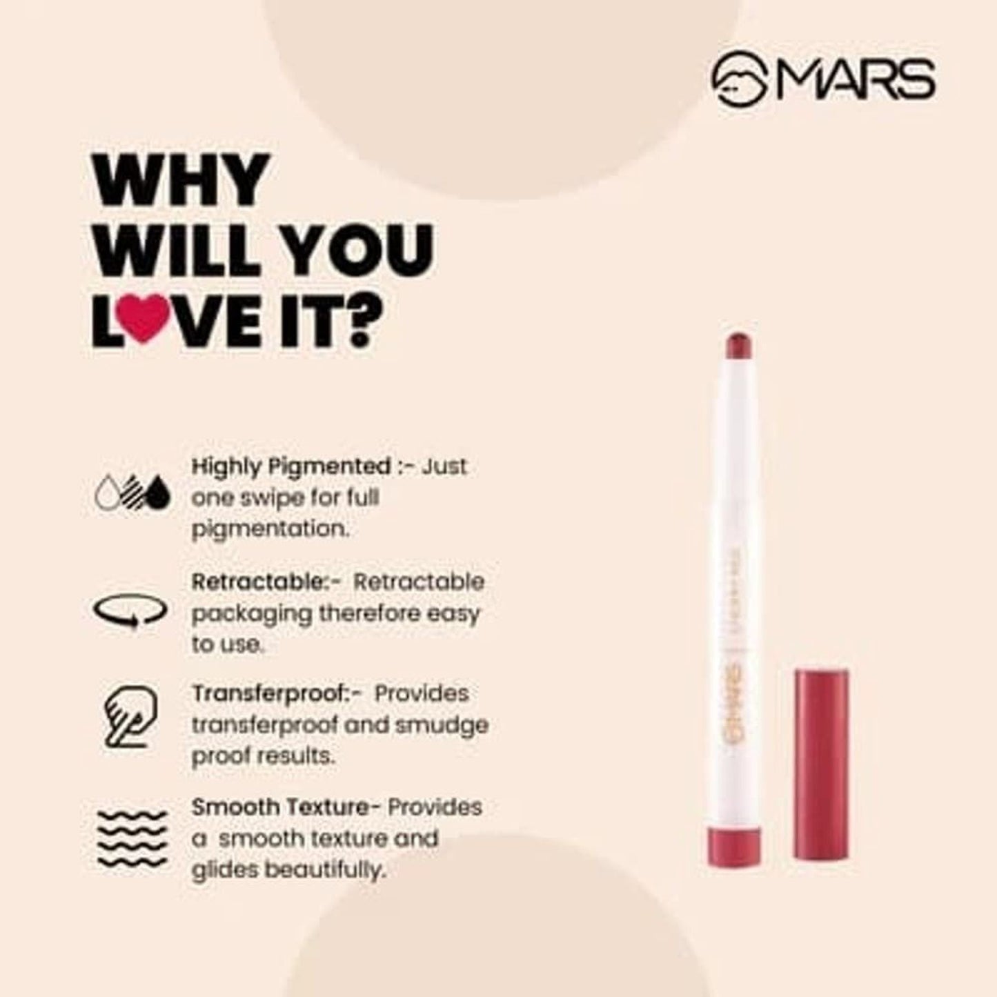 MARS Cosmetics Retractable Poppins Lipstick - Raspberry Pink