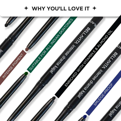 BELLAVITA Intense Drama Waterproof Eyeliner, Black, Matte Finish, Smudge - Proof, Fast - Drying, Felt Tip Applicator, Enriched with Biotin, 3.5 ml - Vamzn#