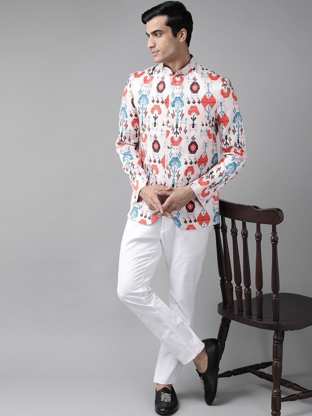Men's Multicolor-Base-Cream Silk Blend Jodhpuri