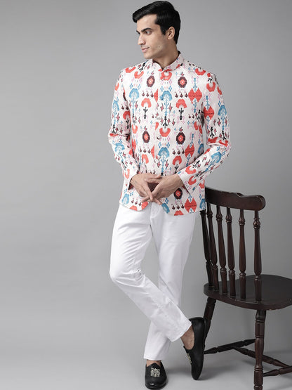 Men's Multicolor-Base-Cream Silk Blend Jodhpuri