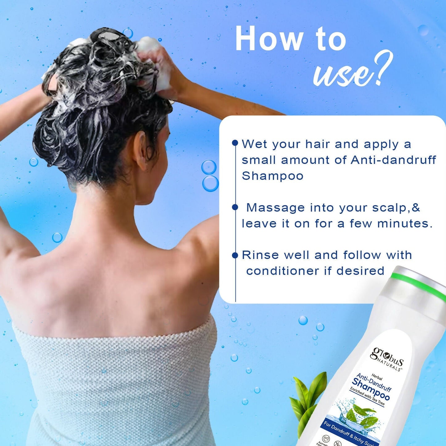 Globus Naturals Anti Dandruff Shampoo, For Dandruff and Itchy Scalp, Suitable For All Hair Types
