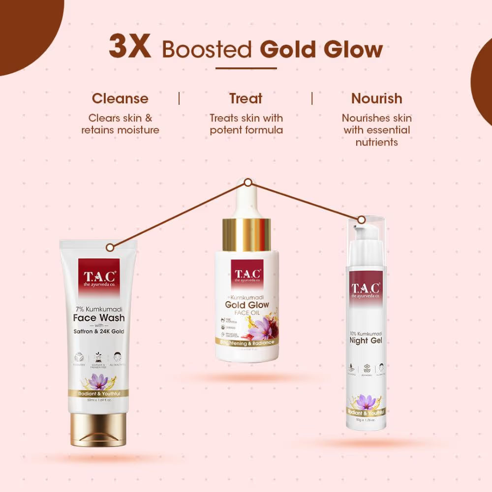 TAC Kumkumadi Gold Glow Face Oil | 100% Pure Ayurvedic Formula | For Glowing & Youthful Skin