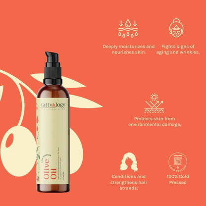 Tattvalogy Hexane -Free Olive Oil -Deeply Nourishing for Healthy Hair & Glowing Skin, all Naturally