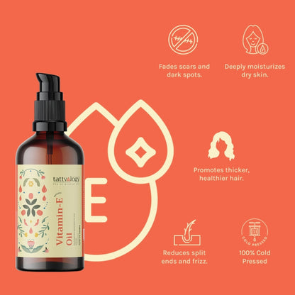 Tattvalogy Pure Vitamin-E Oil -Natural Source, Evens Skin Tone, Reduces Pigmentation & Nourish Hair