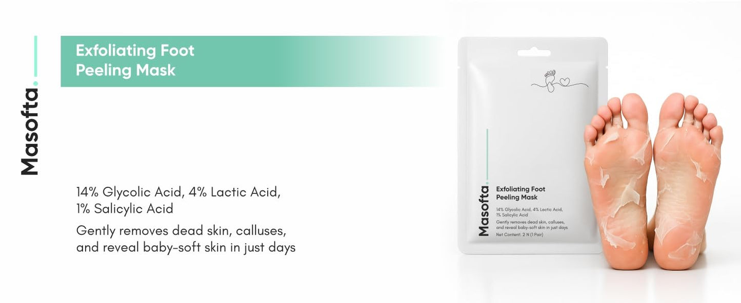 Exfoliating Foot Peeling Mask for Dry, Cracked Heels & Calluses With Glycolic, Lactic & Salicylic Acid | Peels Dead Skin in Days | Baby Soft Feet Treatment for Men & Women (1 Pair)