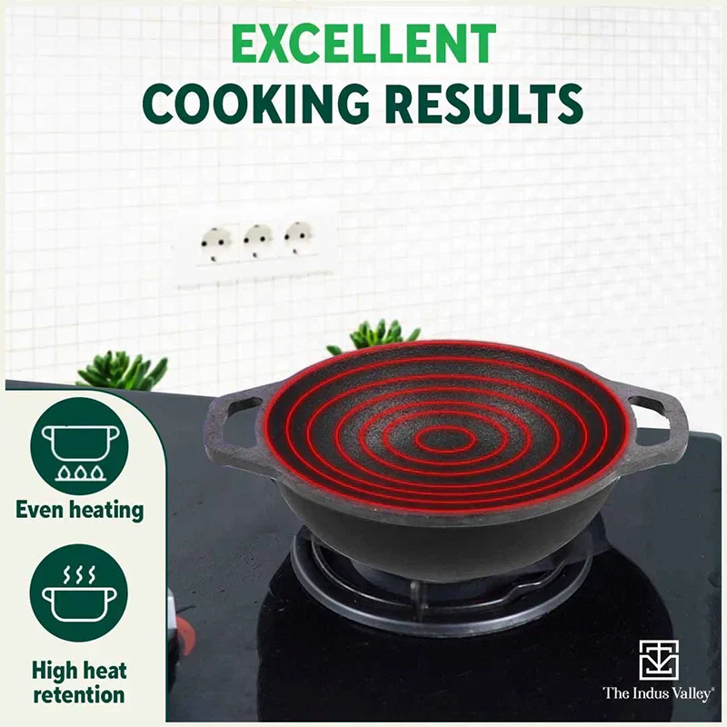 The Indus Valley CASTrong Cast Iron Cookware Set: Tawa+ Kadai (Wok model), Kitchen Set for Home, Pre-seasoned, 100% Pure, Toxin-free, Tadka Pan