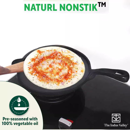 The Indus Valley Super Smooth Cast Iron Tawa, Long Handle,Pre-seasoned, Nonstick, 100% Pure, Toxin-free, Induction,Spatula, 25.4cm, 1.8kg