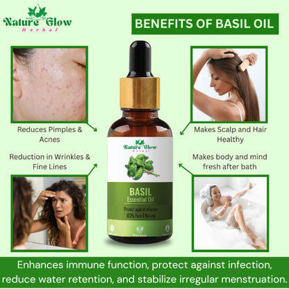 Nature Glow Herbal Kumkumadi & Basil Essential Oil Combo