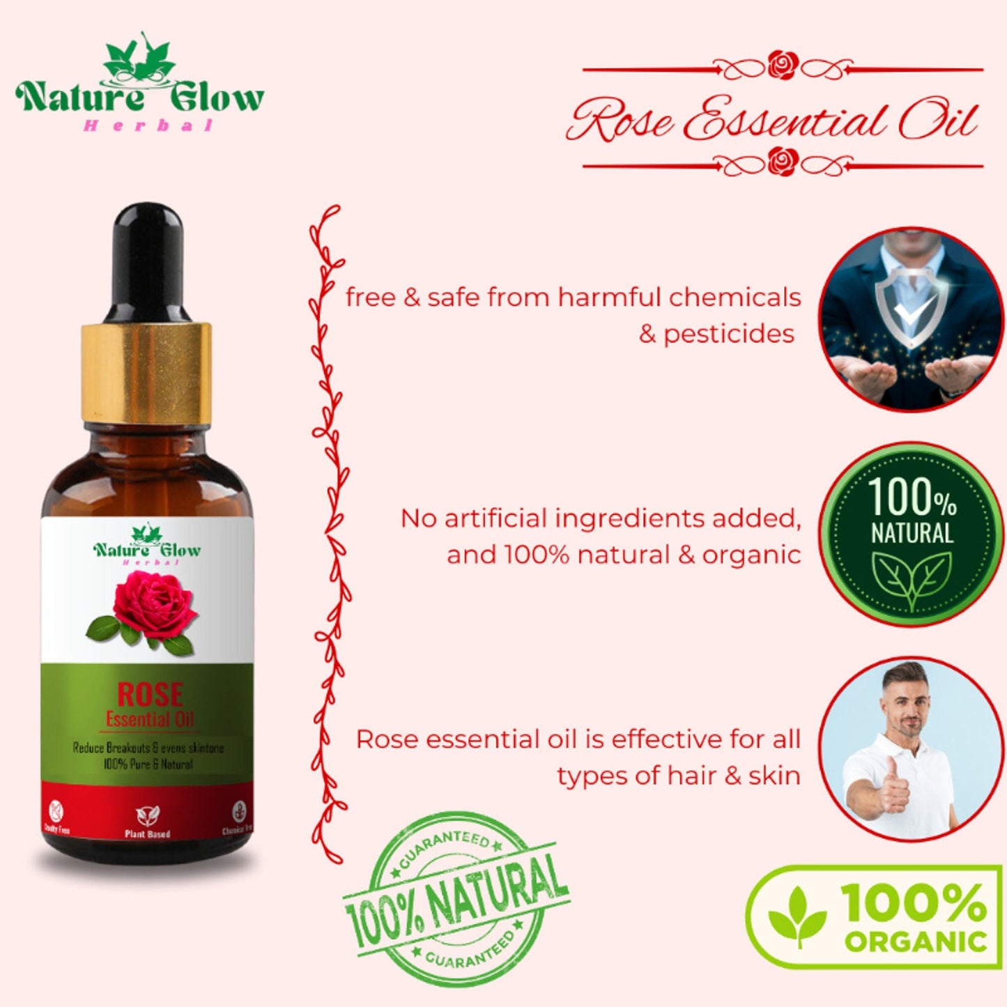 Nature Glow Herbal Rose & Cedarwood Essential Oil Combo