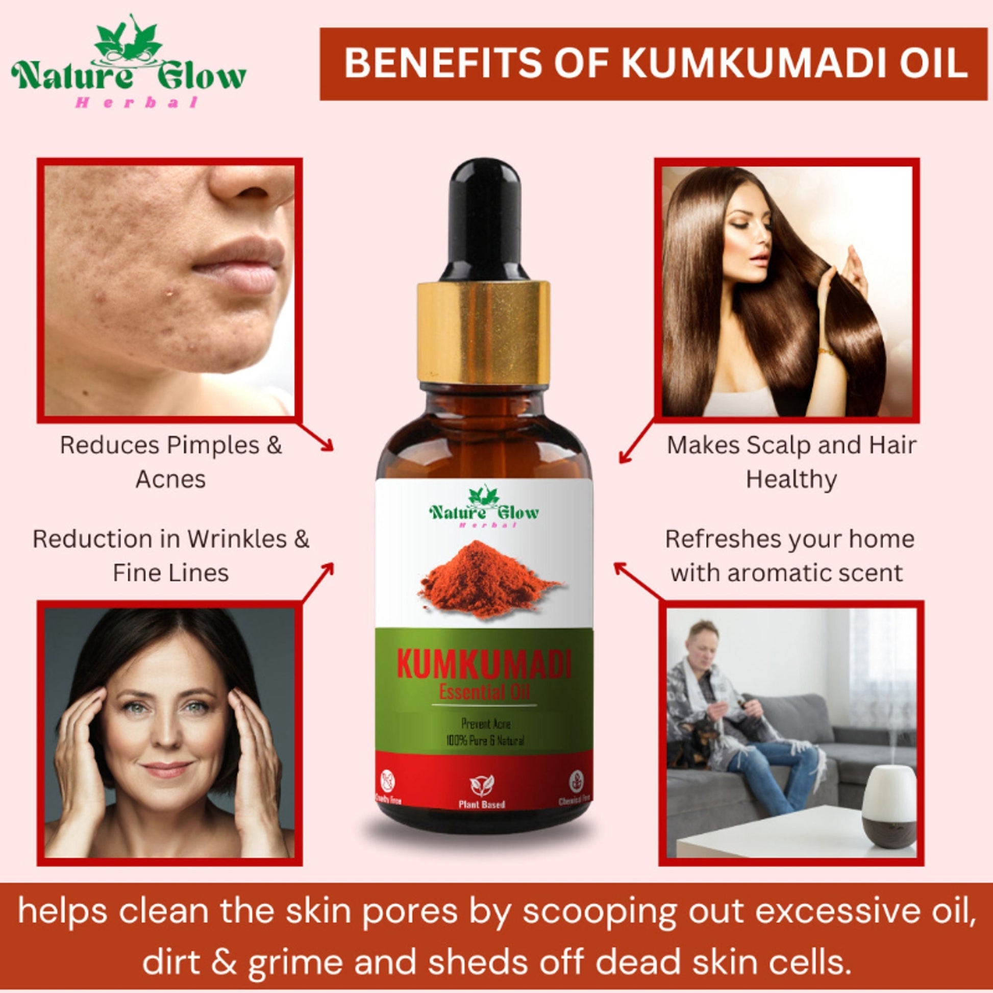 Nature Glow Herbal Kumkumadi & Basil & Cedarwood Essential Oil Combo