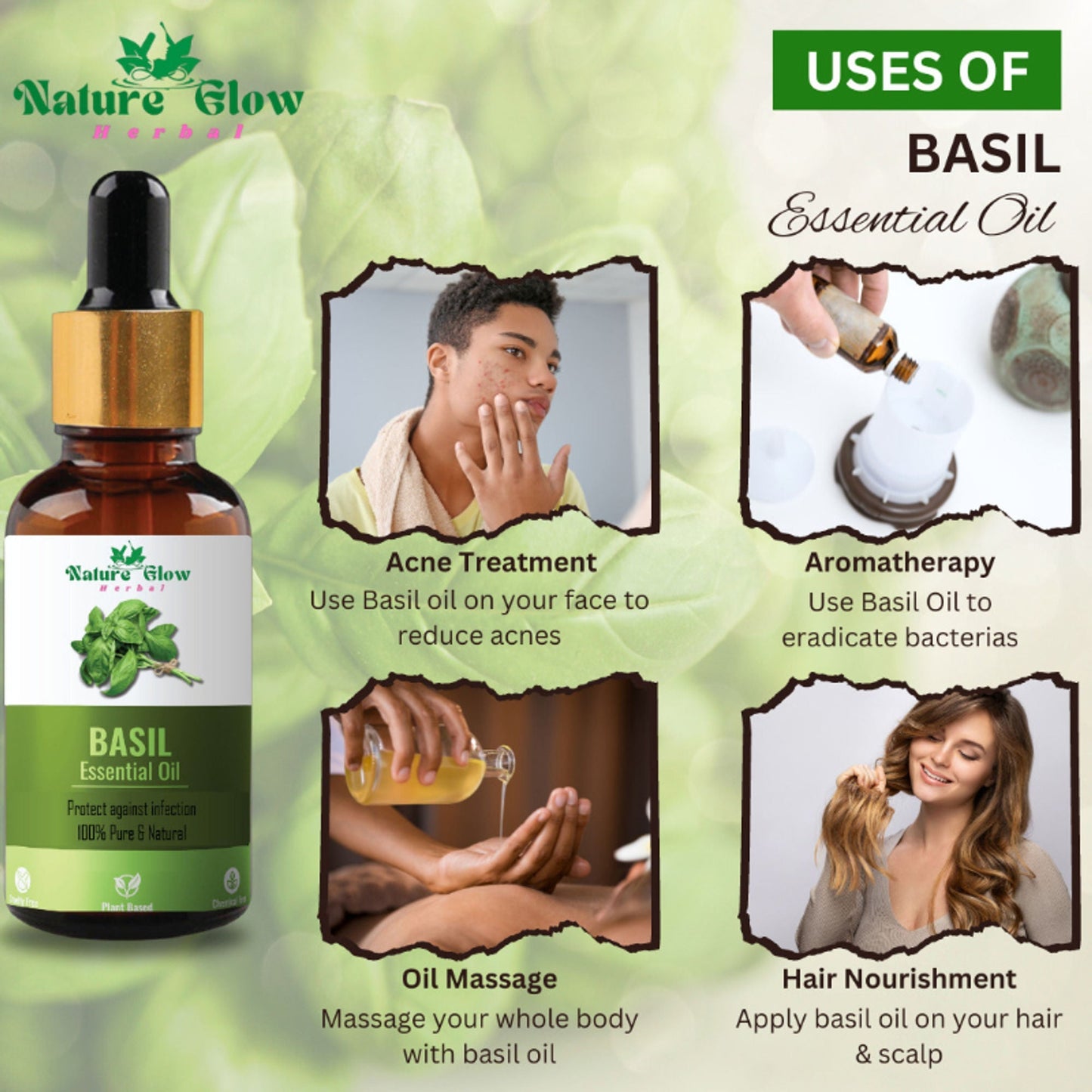 Nature Glow Herbal Kumkumadi & Basil & Cedarwood Essential Oil Combo
