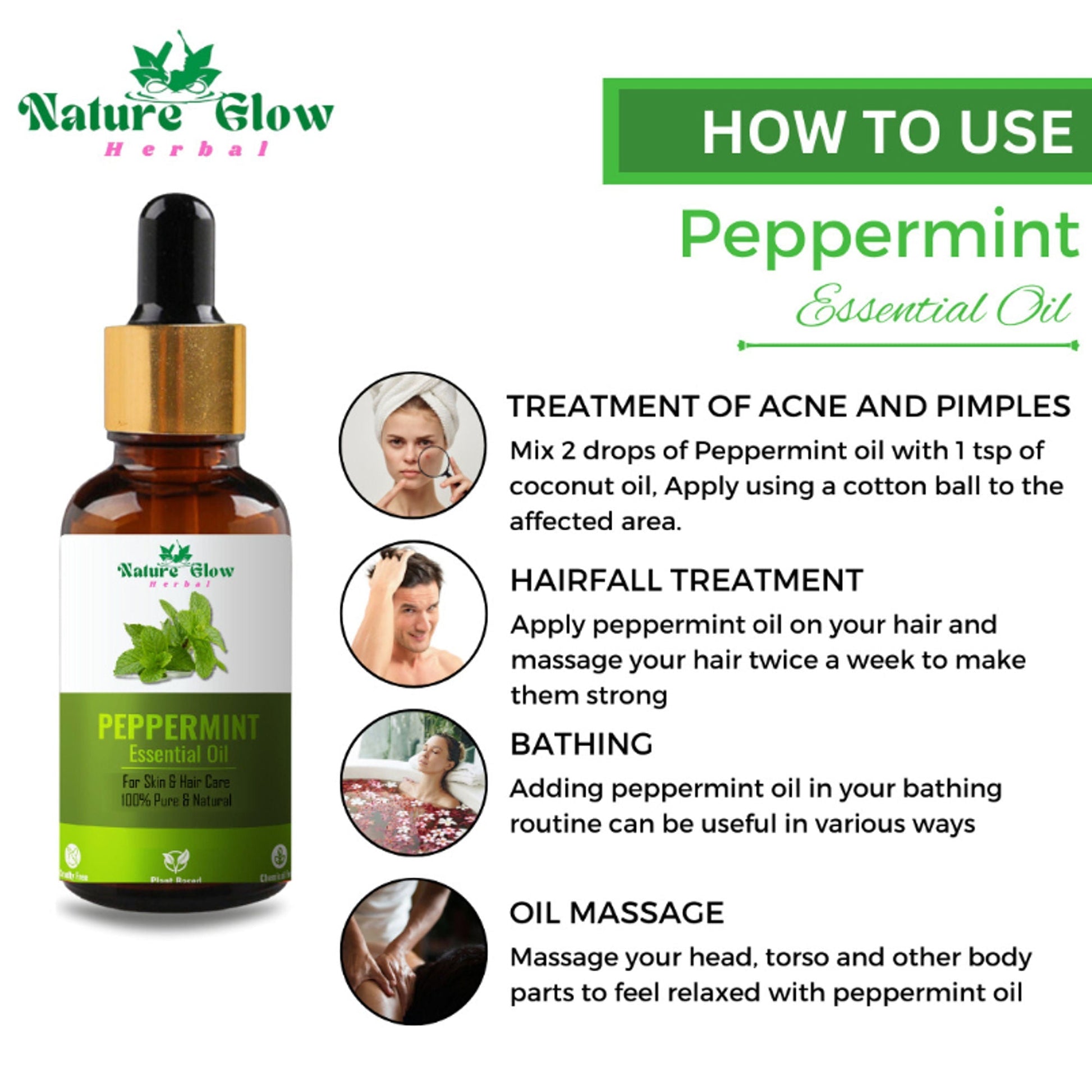 Nature Glow Herbal Tea Tree & Kumkumadi & Peppermint Esssential Oil Combo