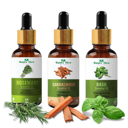 Nature Glow Herbal Rosemary & Sandalwood & Basil Essential Oil Combo