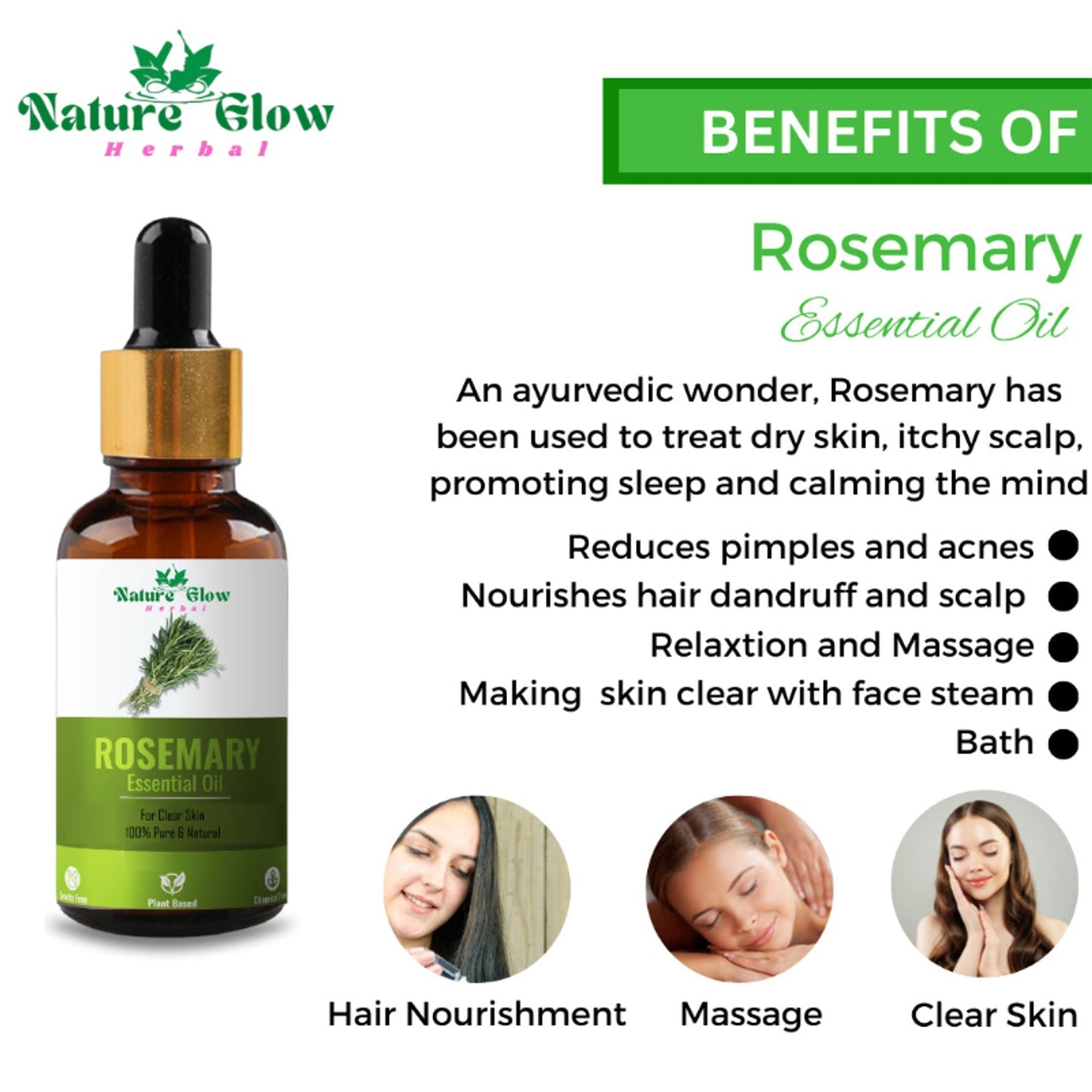 Nature Glow Herbal Rosemary & Sandalwood & Basil Essential Oil Combo