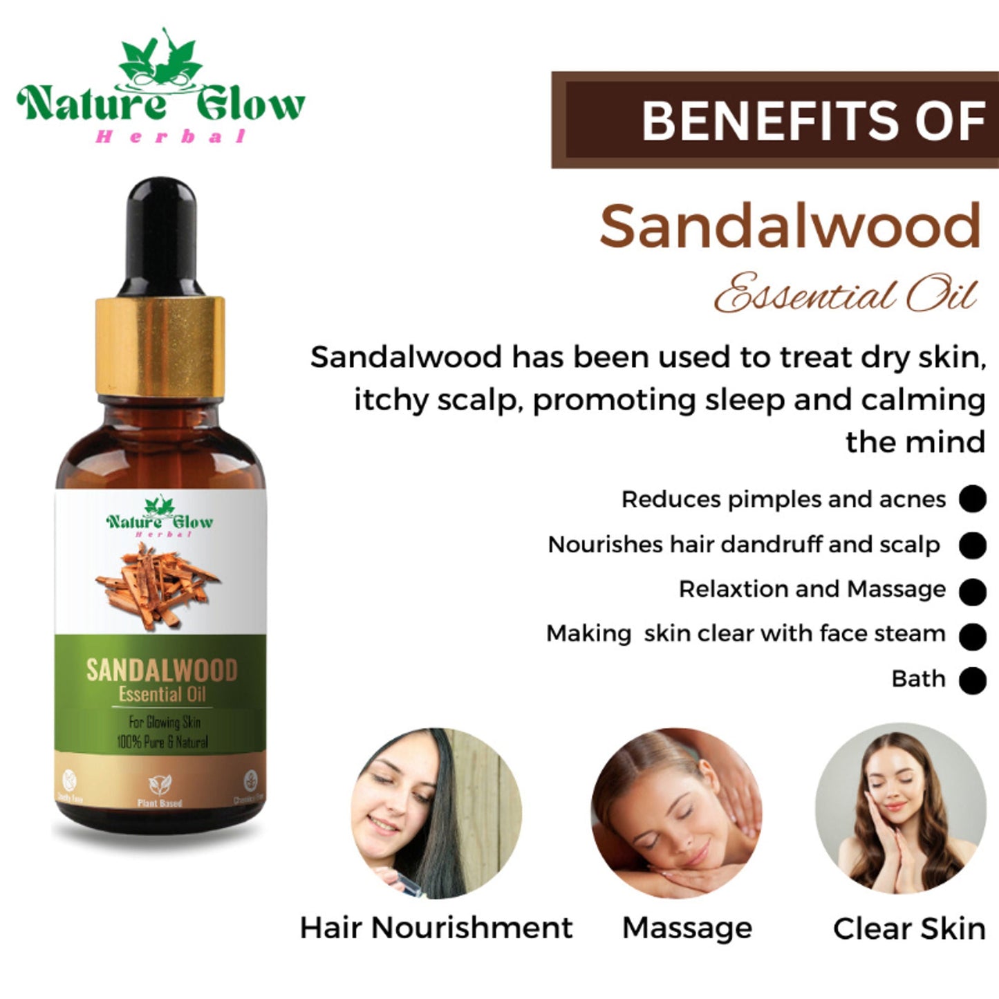 Nature Glow Herbal Rosemary & Sandalwood & Basil Essential Oil Combo