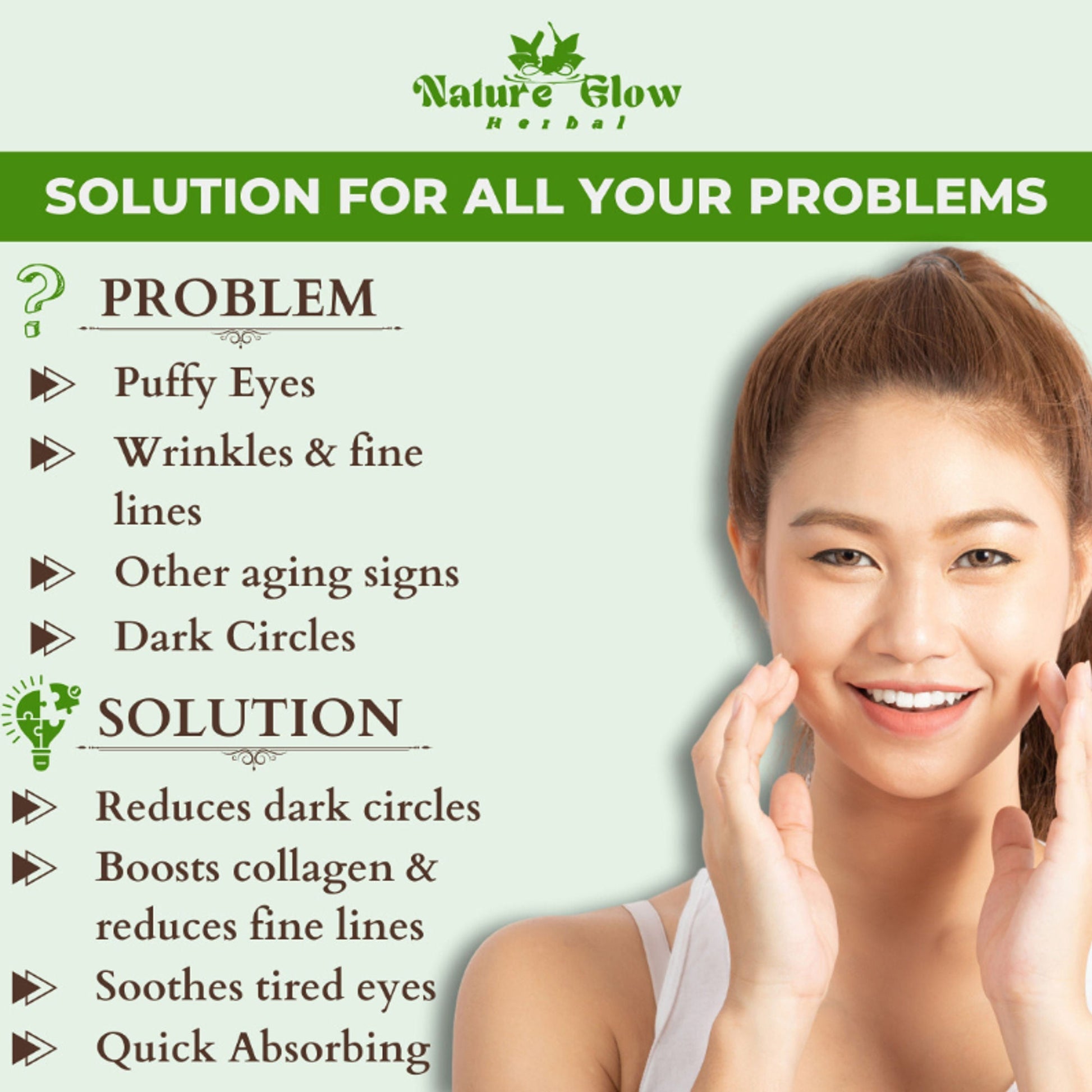 Nature Glow Herbal Under Eye Serum & Green Tea Roll On Combo