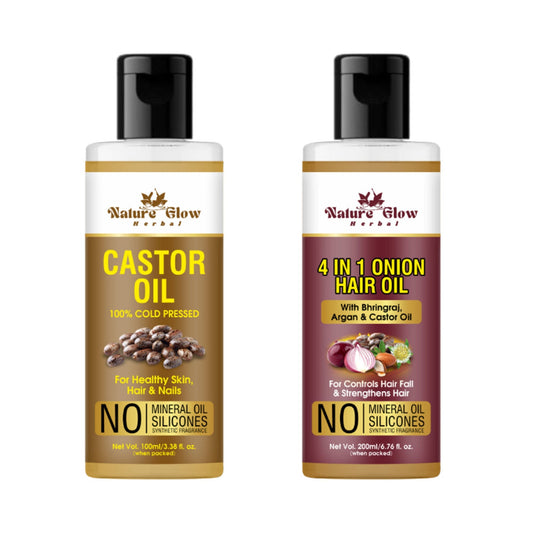 Nature Glow Herbal Castor Oil & 4 In 1 Hair Oil Combo
