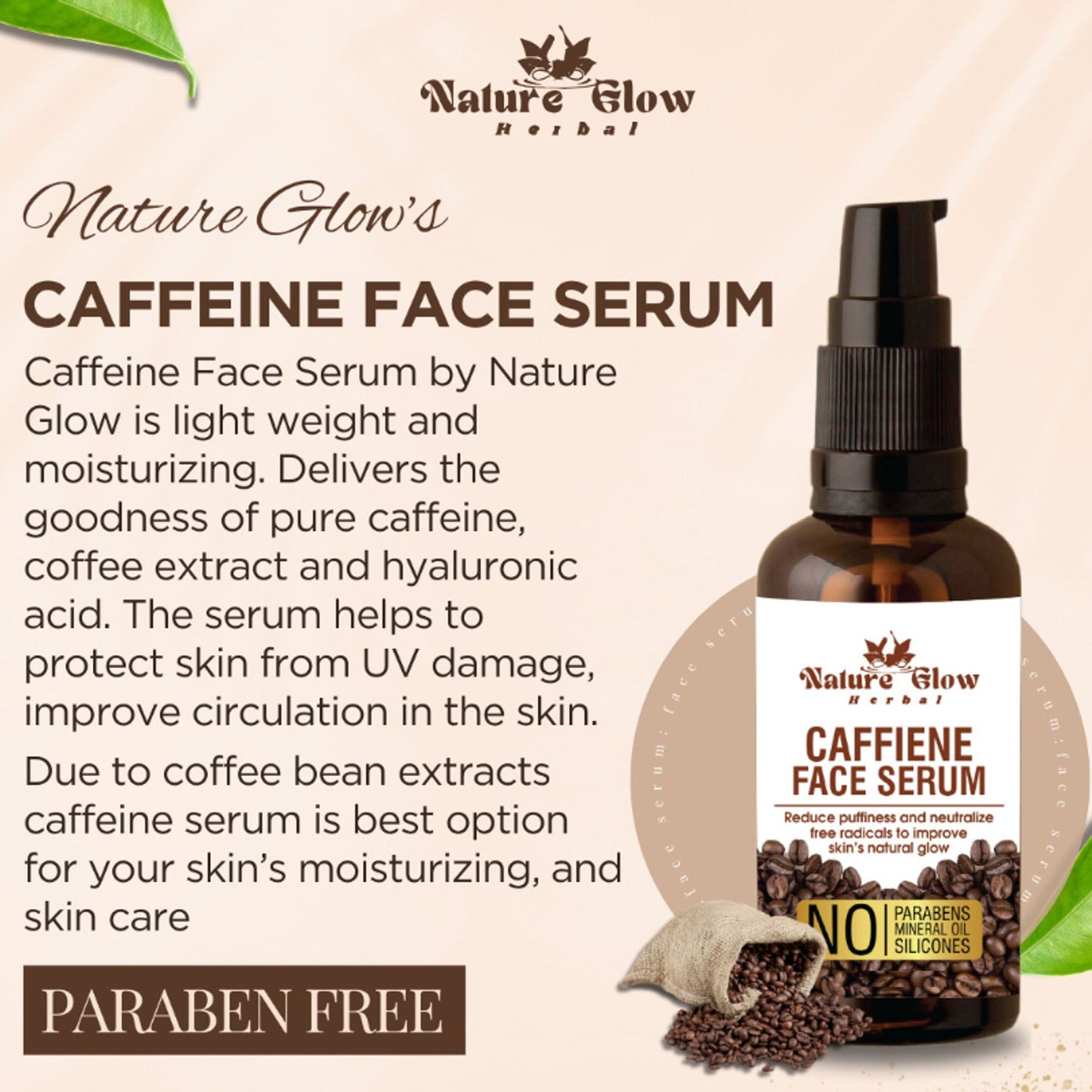 Nature Glow Herbal Caffeine Face Serum Hydrating Face Serum For Glowing Skin