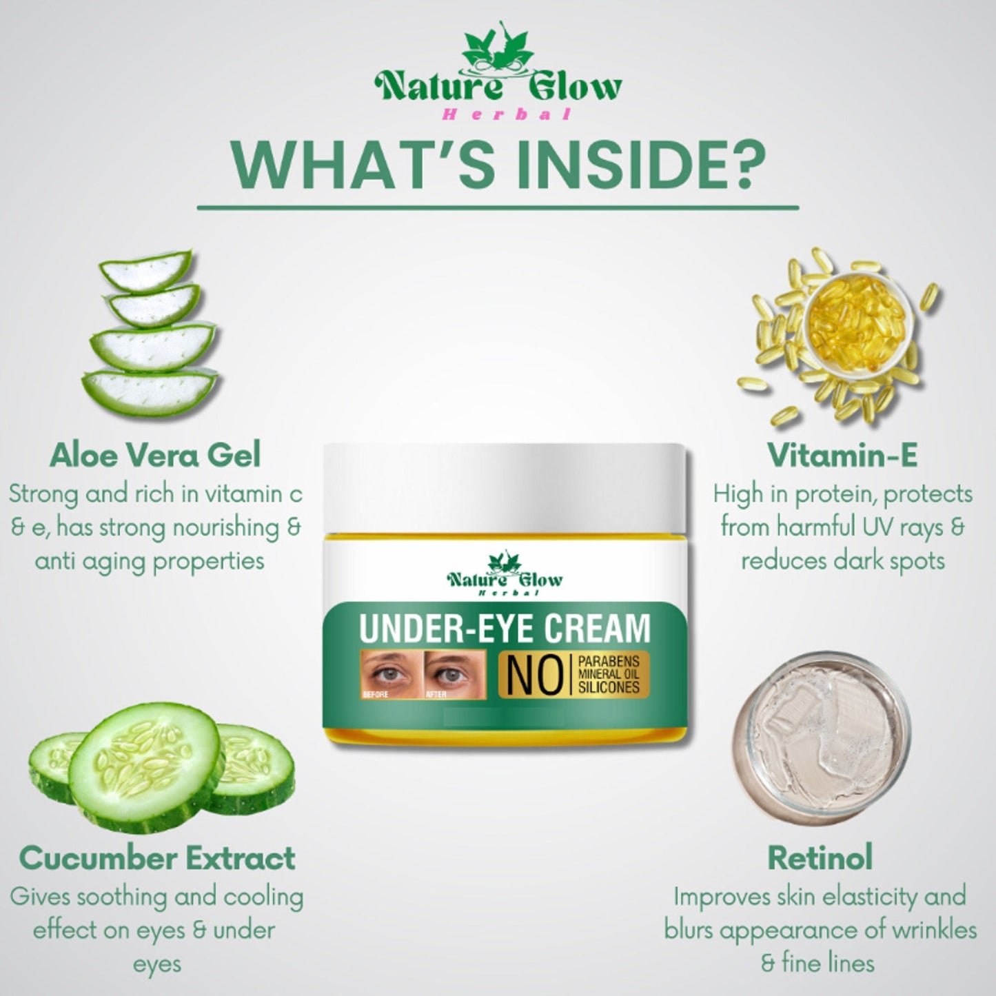 Nature Glow Herbal Under Eye Cream, Brighten, Hydrate
