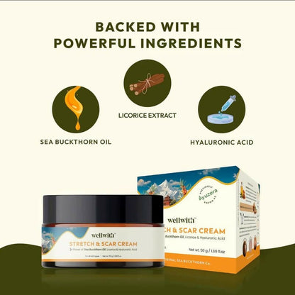 Wellwith Stretch & Scar Cream with Seabuckthorn Oil, Licorice & Hyaluronic Acid