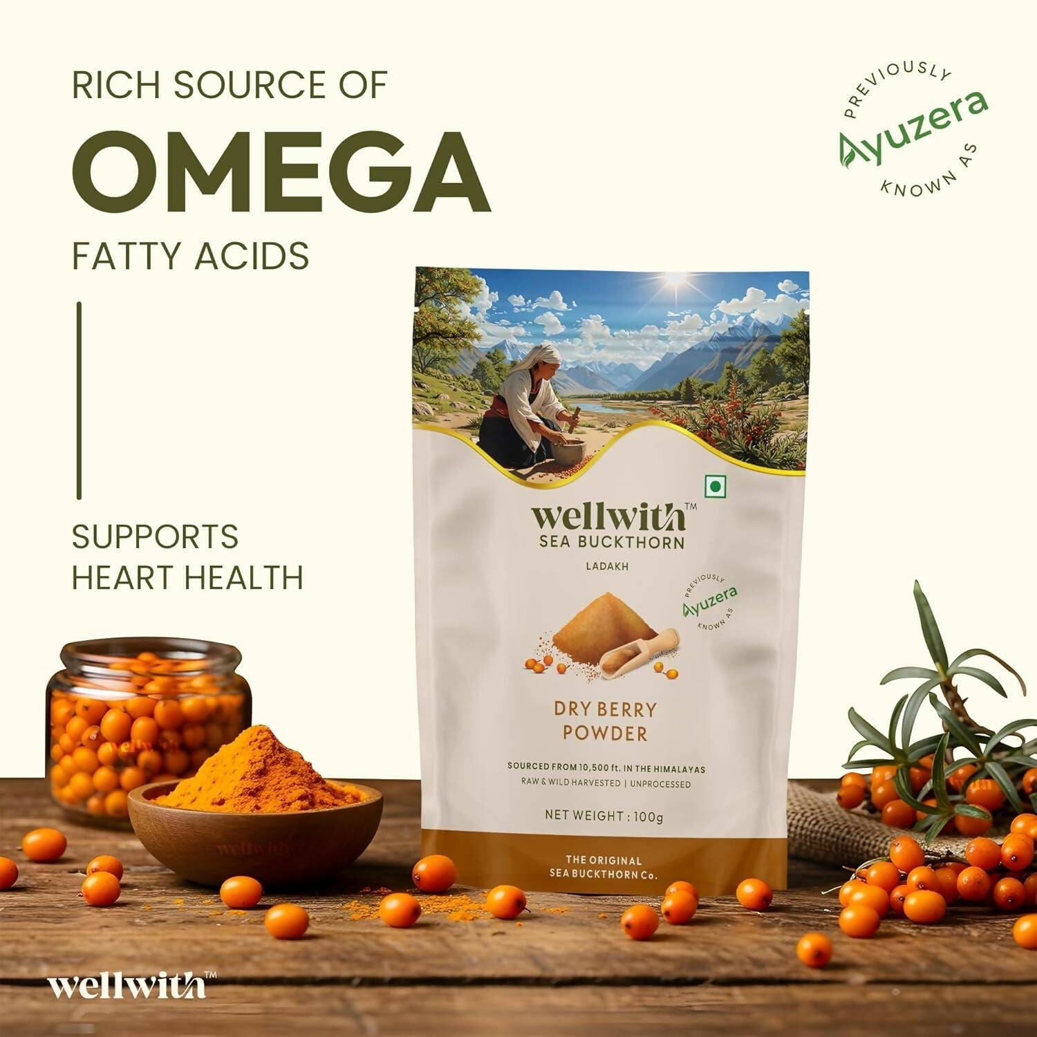 Wellwith Himalayan Sea Buckthorn Dry Berry Powder