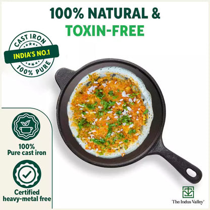 The Indus Valley Super Smooth Cast Iron Tawa, Long Handle,Pre-seasoned, Nonstick, 100% Pure, Toxin-free, Induction,Spatula, 25.4cm, 1.8kg
