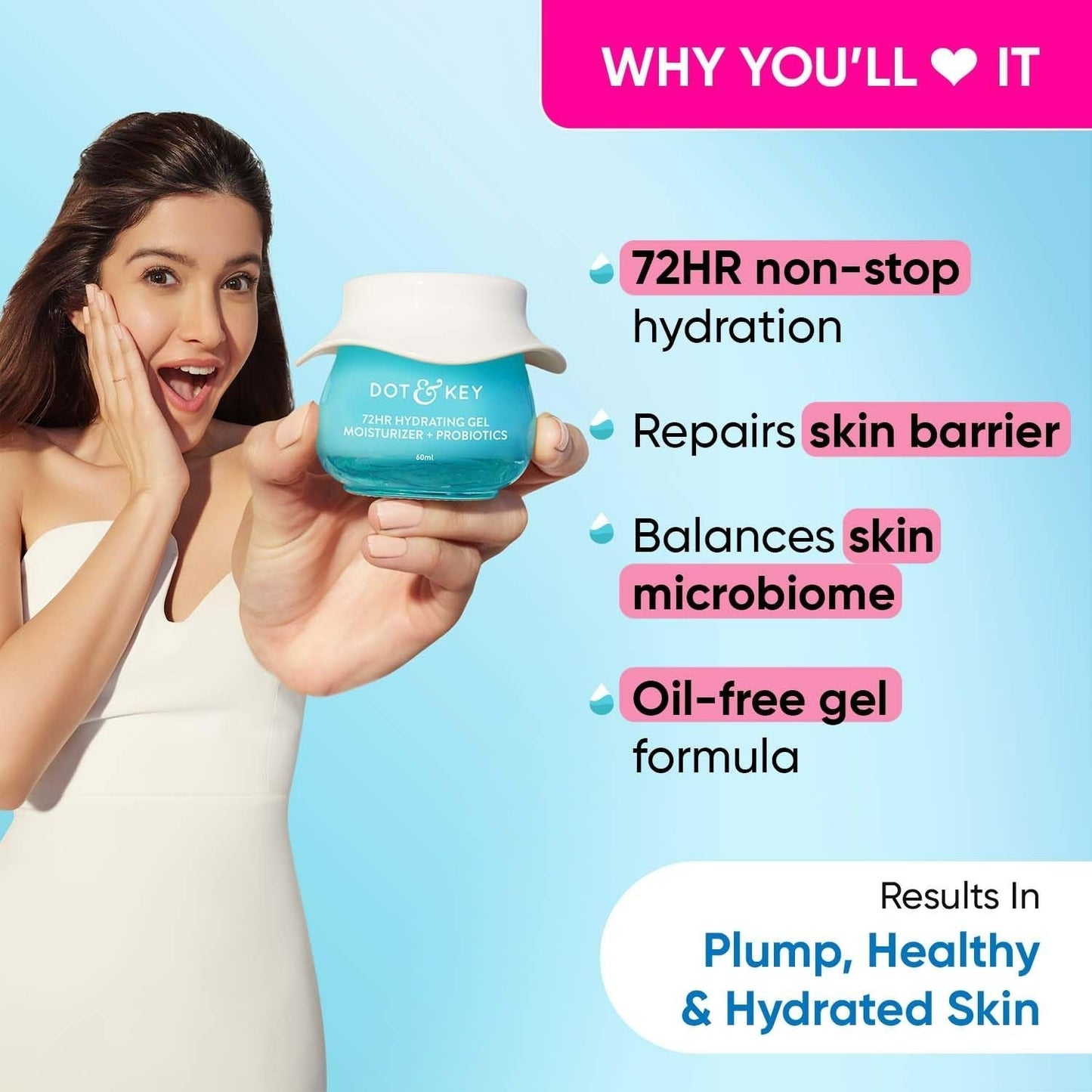 Dot & Key 72 Hr Hydrating Probiotic Face Gel With With Hyaluronic Acid, Kombucha & Rice Water