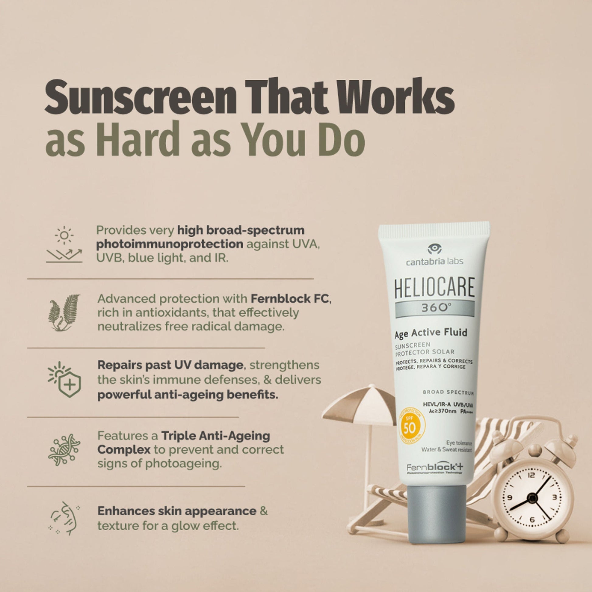 Heliocare 360 Age Active Fluid Sunscreen SPF 50 Pa++++ With Hyaluronic Acid For Youthful & Firm Skin