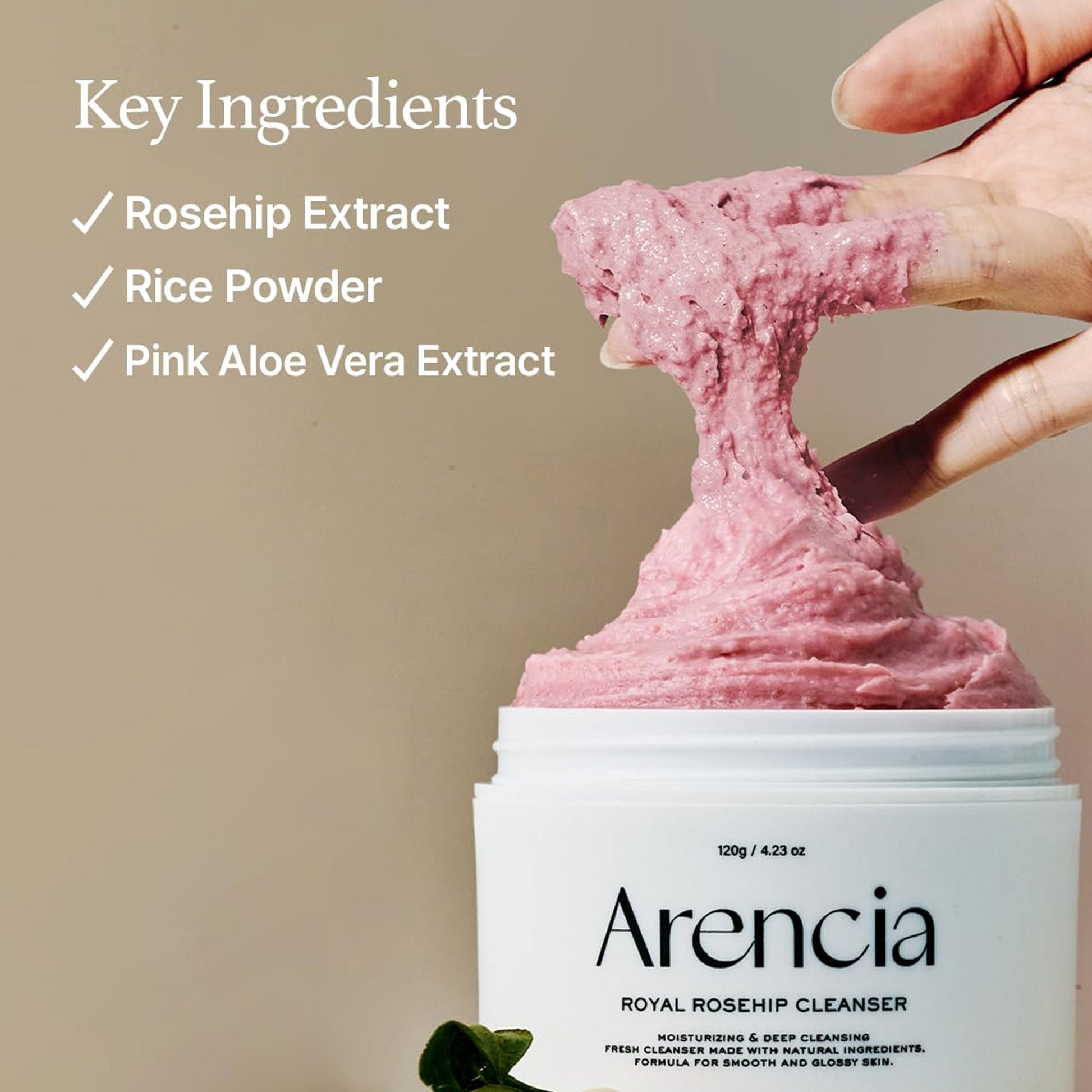 Arencia Fresh Rosehip Rice Mochi Cleanser - All-In-One Cleanser, Mask & Makeup Remover for Dull Skin