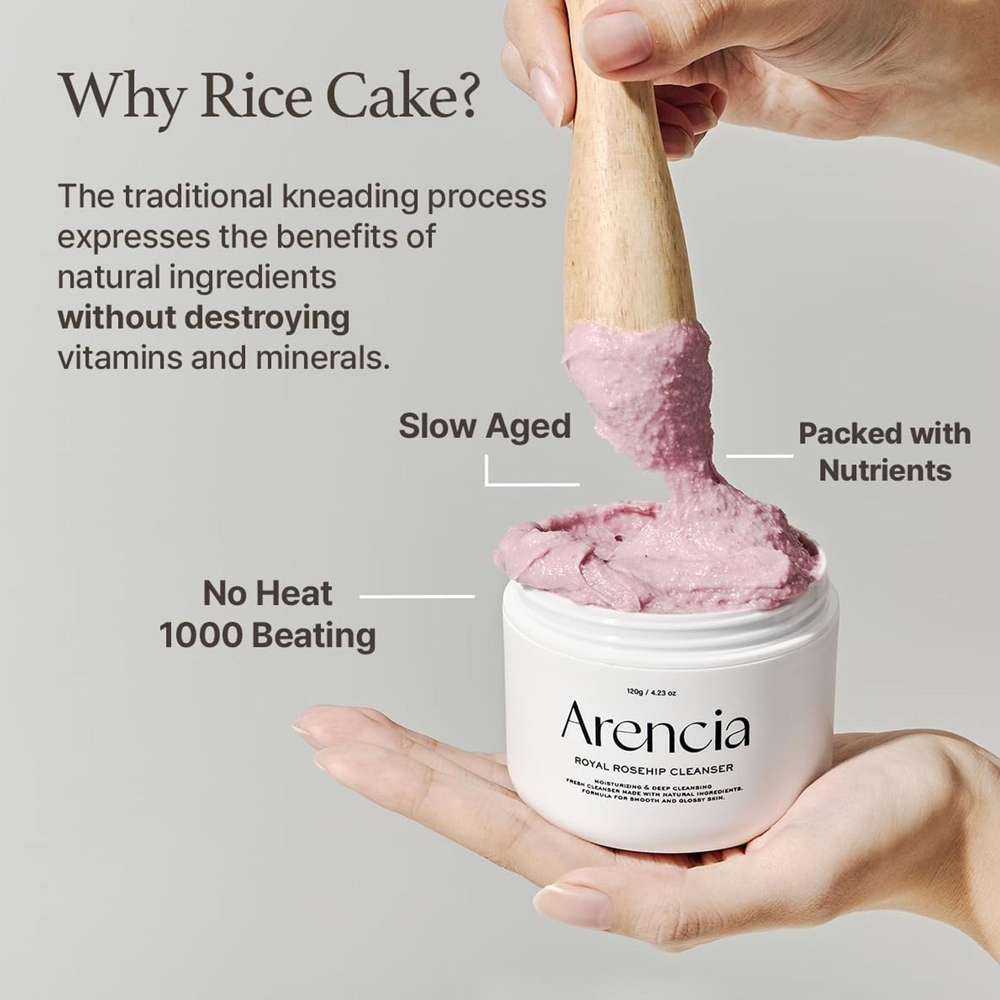 Arencia Fresh Rosehip Rice Mochi Cleanser - All-In-One Cleanser, Mask & Makeup Remover for Dull Skin