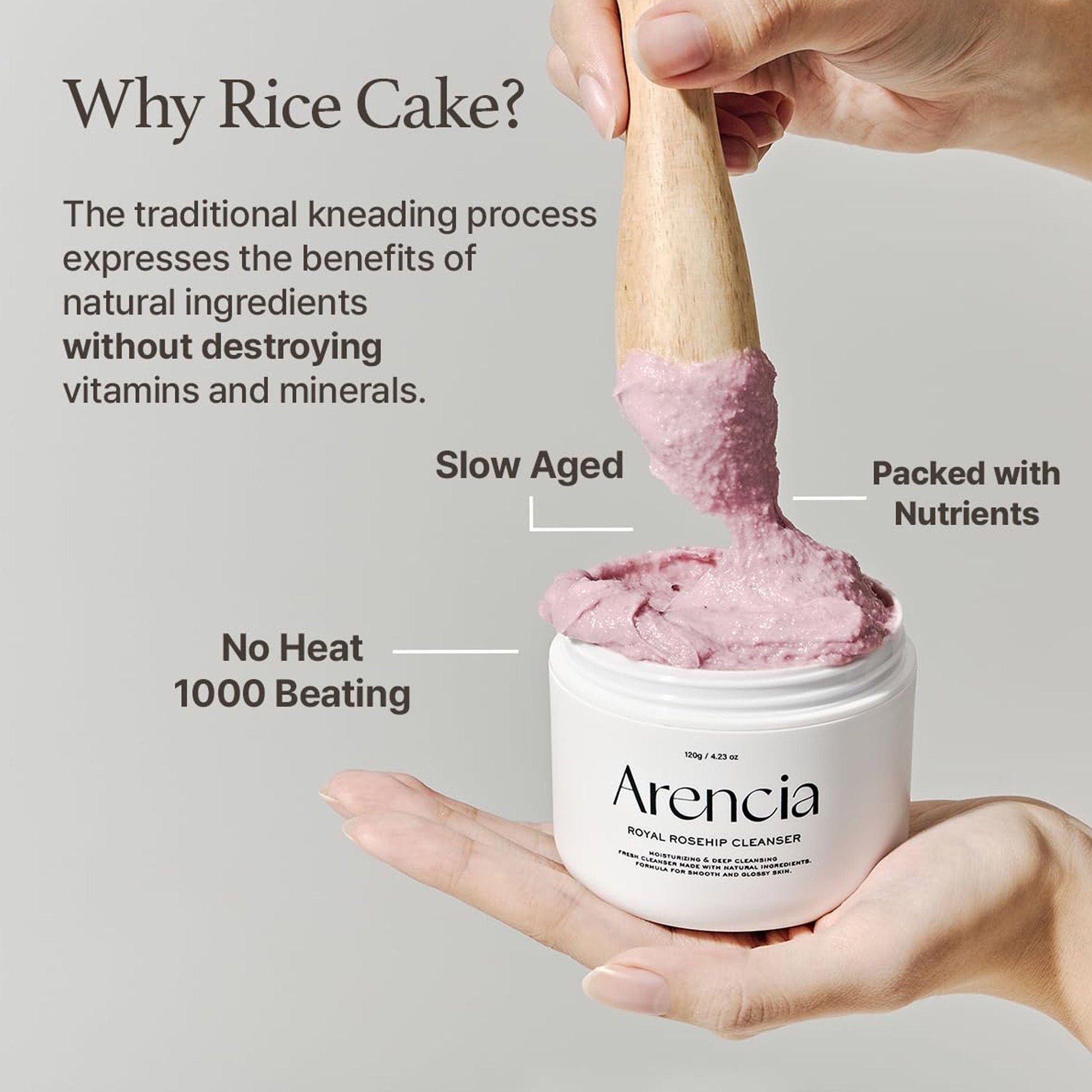 Arencia Fresh Rosehip Rice Mochi Cleanser - All-In-One Cleanser, Mask & Makeup Remover for Dull Skin