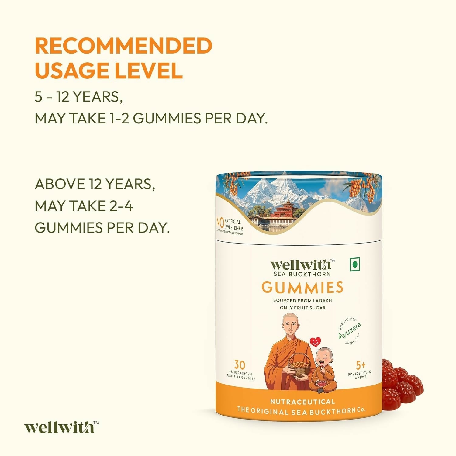 Wellwith Sea buckthorn Vitamin C Rich, multivitamin supplement, Immunity Gummies