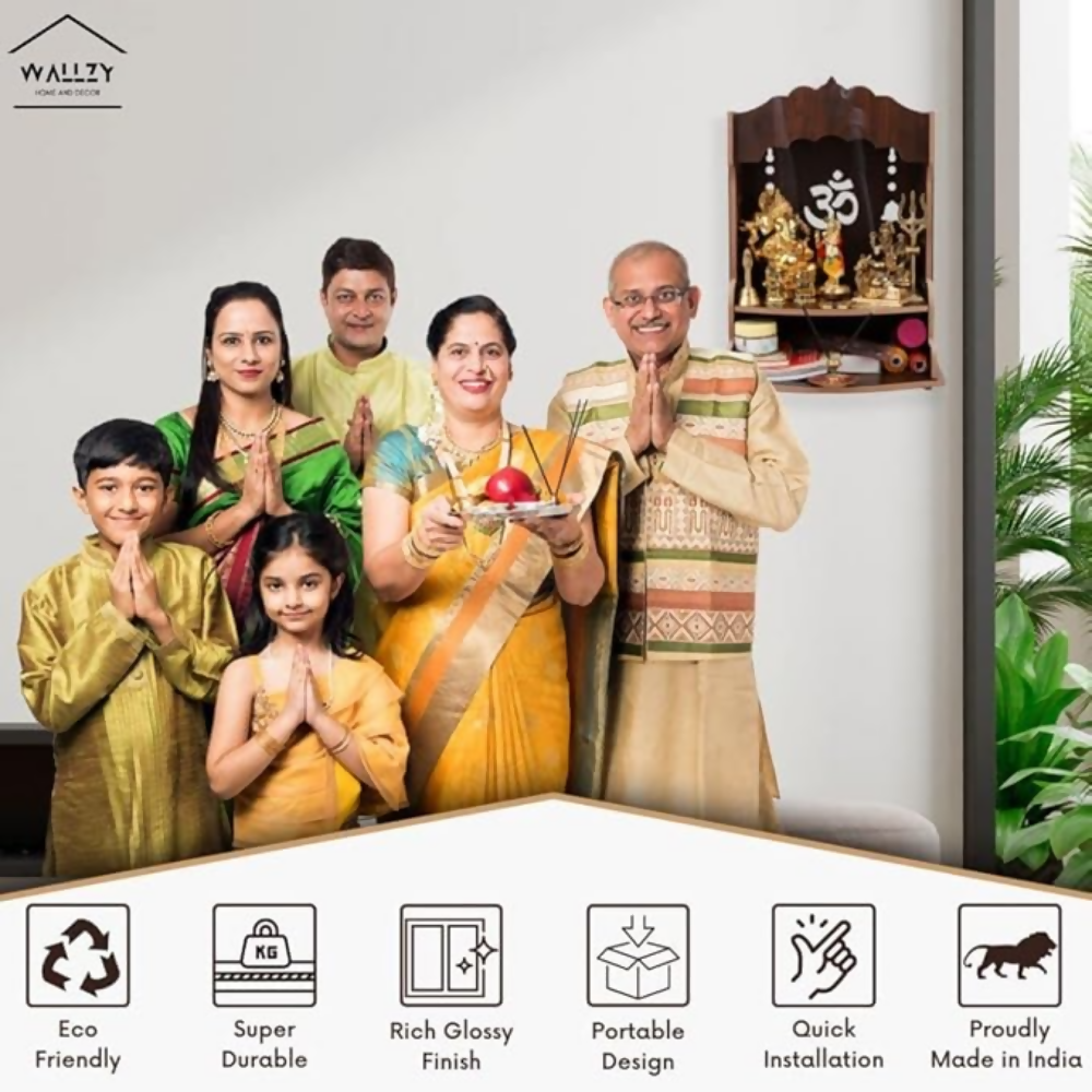 Wallzy Pooja Wooden Mandir for Home Wall Mounted