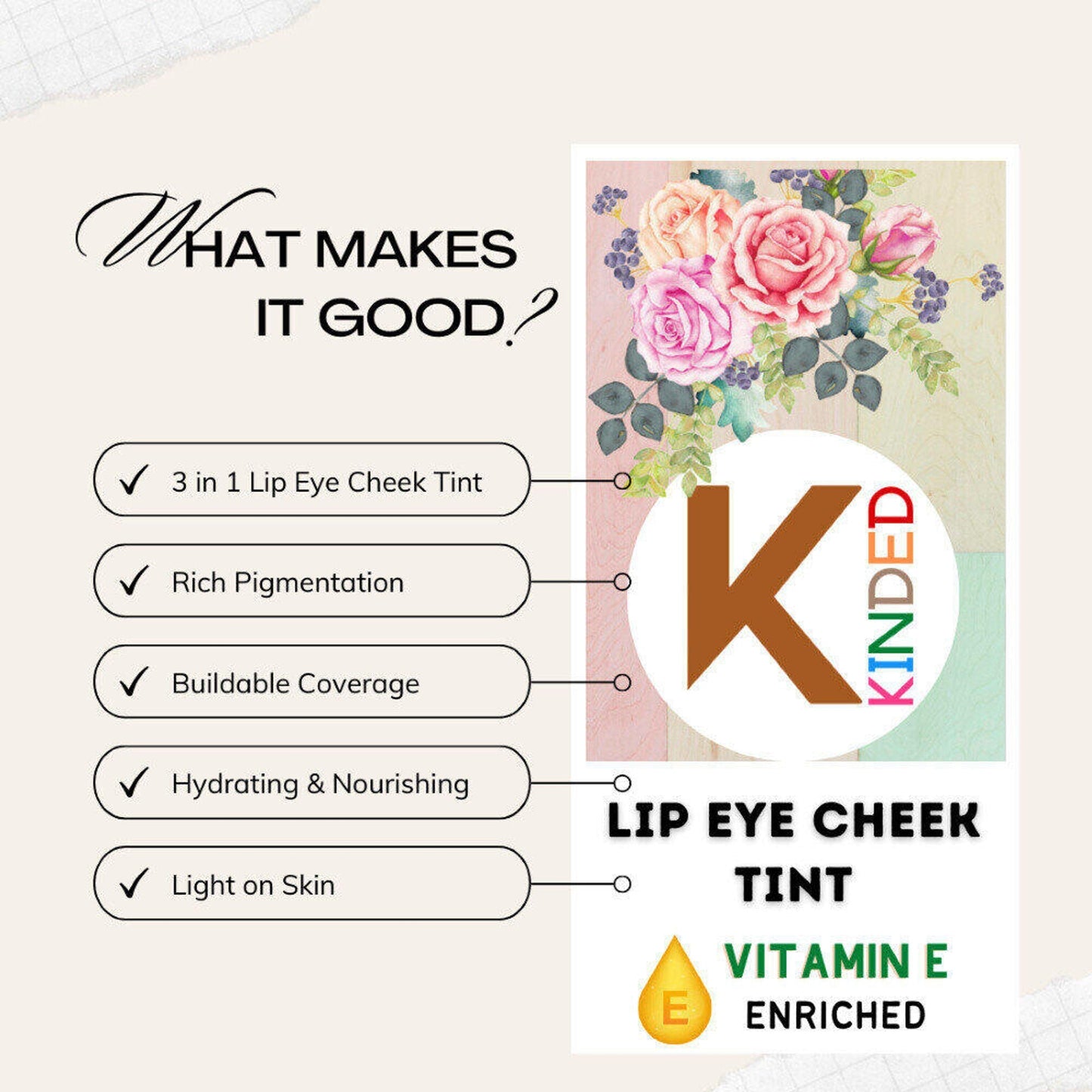 KINDED Lip, Eye & Cheek Tint with Vitamin-E Enriched - 05 Rust Crust