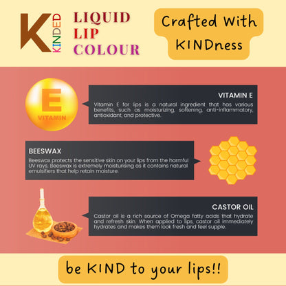 KINDED Liquid Lip Colour Lipstick Lip Gloss - 06 Brown Temptation