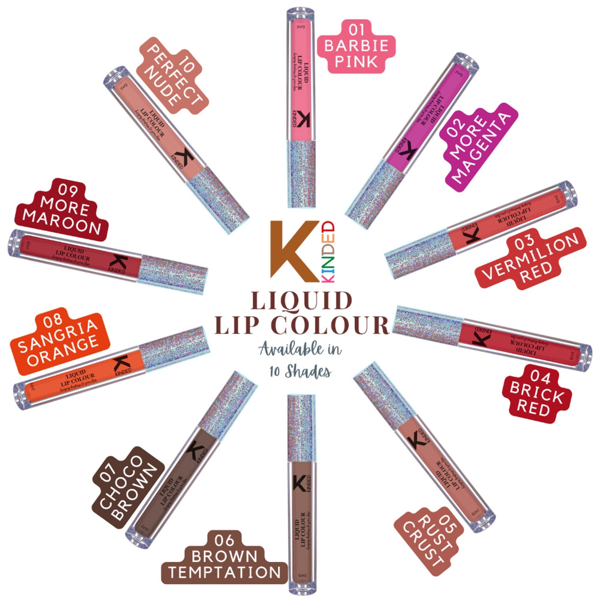 KINDED Liquid Lip Colour Lipstick Lip Gloss - 06 Brown Temptation