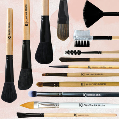 KINDED Professional Natural Wooden Handle 2 in 1 Masaca & Angular Makeup Brush