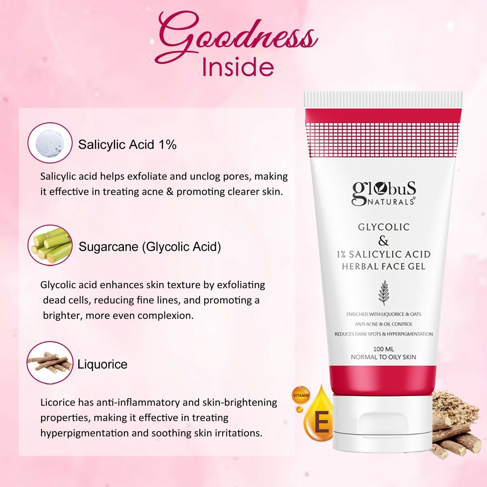 Globus Naturals Glycolic & 1% Salicylic Acid Herbal Anti Acne Face Gel